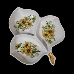 Vintage Old Nuremberg Sunflower Divided Candy Nut Dish Gold Leaf Bavaria Germany